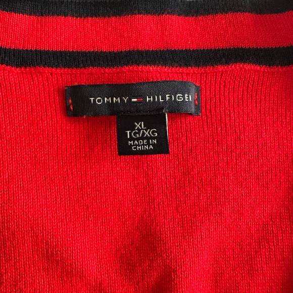 Tommy Hilfiger Cotton Cardigan Sweater Red w/Navy Trim Size XL - Picture 4 of 7